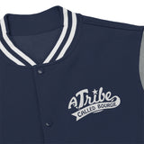 A Tribe Called Bourgie Men's Varsity Jacket Navy close up